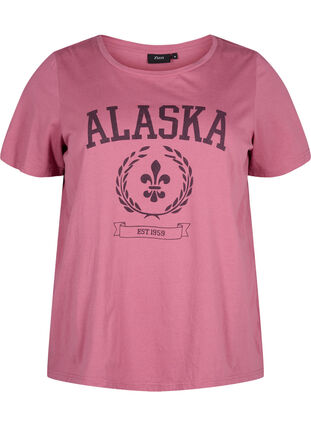 Zizzi T-shirt i bomuld med tekstmotiv, Malaga W. ALASKA, Packshot image number 0