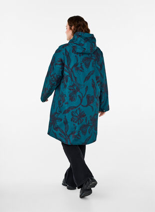 Zizzi Regnjakke med print, Deep Teal Black, Model image number 1