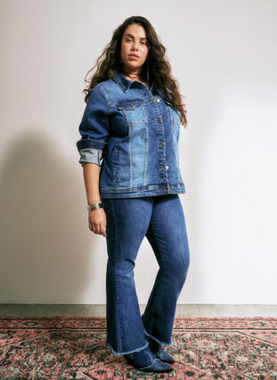 Zizzi Ellen bootcut jeans med rå kant , Blue denim, Image image number 0