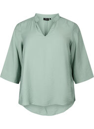 Ensfarvet bluse med 3/4 ærmer, Chinois Green