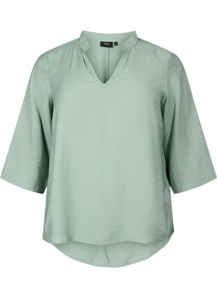 Zizzi Ensfarvet bluse med 3/4 ærmer, Chinois Green, Packshot image number 0