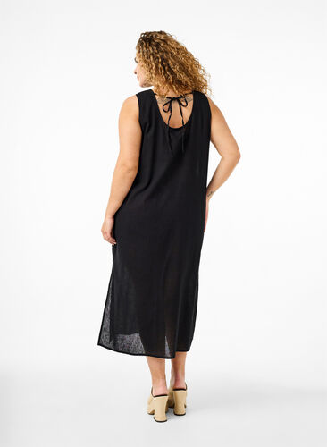Zizzi Ærmeløs kjole i bomuldsmix med hør, Black, Model image number 1