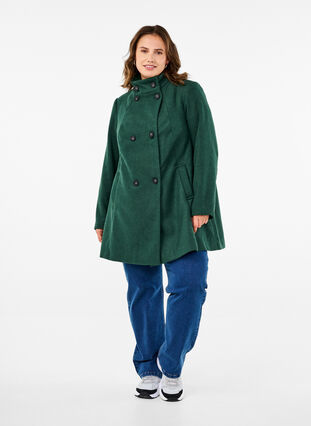 Zizzi Kort trenchcoat med a-form, Trekking Green Mel., Model image number 3