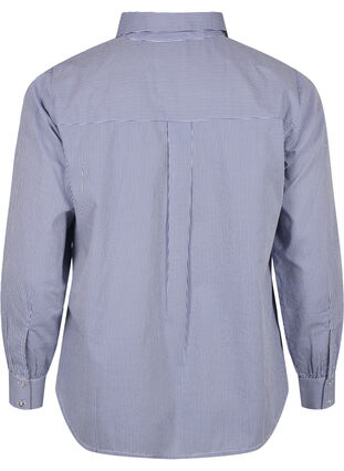 Zizzi Skjorte i økologisk bomuld med perlebroderi, Blue White Stripe, Packshot image number 1