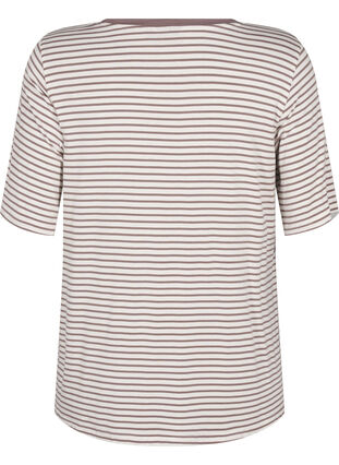 Zizzi Stribet t-shirt i lyocell med rund hals, Ant White Walnut St, Packshot image number 1