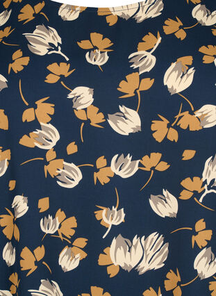 Zizzi FLASH - Langærmet bluse med smock og print, Navy Brown Flower, Packshot image number 2