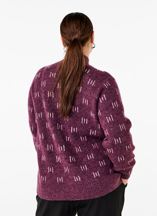 Zizzi Strikbluse med mønster og høj hals, Potent P. Mel. Comb, Model image number 1