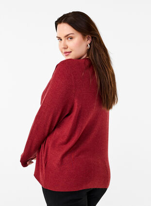 Zizzi FLASH - Strikbluse med rund hals, Merlot Mel., Model image number 1