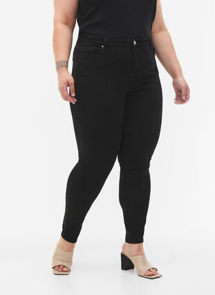 Zizzi Højtaljede Amy jeans med super slim fit, Black, Model image number 2