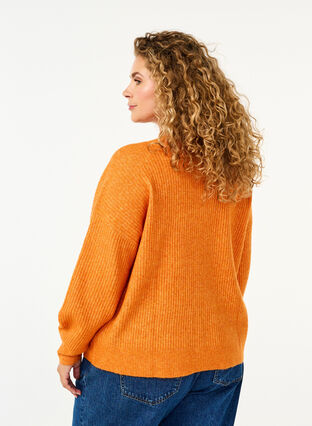 Zizzi Ribstrikket cardigan med knapper, Marmelade Mel., Model image number 1