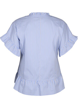 Zizzi Stribet bluse med peplum og flæsedetaljer, Blue Stripe, Packshot image number 1