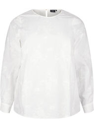 Langærmet bluse med broderi, Bright White