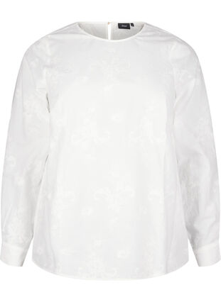 Zizzi Langærmet bluse med broderi, Bright White, Packshot image number 0