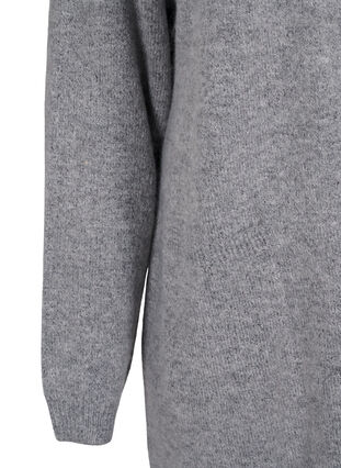 Zizzi Lang strik cardigan med lommer, Medium Grey Melange, Packshot image number 3