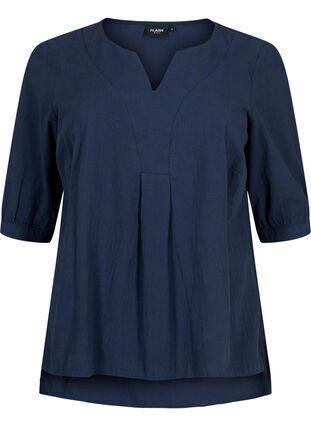 Zizzi FLASH - Bomulds bluse med halvlange ærmer, Navy Blazer, Packshot image number 0