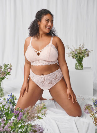 Zizzi Bralette med stringdetalje og blød vattering , Peach Blush, Image image number 0