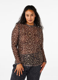 Mesh bluse med leopard mønster, LEO AOP, Model