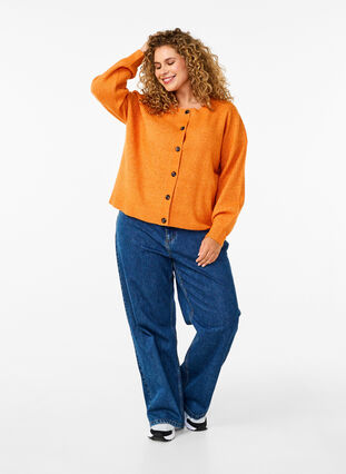 Zizzi Ribstrikket cardigan med knapper, Marmelade Mel., Model image number 2