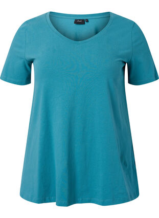Zizzi Ensfarvet basis t-shirt i bomuld, Brittany Blue, Packshot image number 0