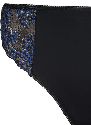 Zizzi G-streng i microfiber med blonder, Black w Blue, Packshot image number 2