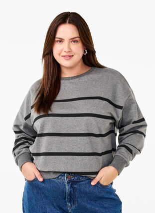 Zizzi Sweatshirt med striber, MGM w. Black Stripe, Model image number 0