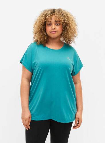 Zizzi Kortærmet trænings t-shirt, Green-Blue Slate, Model image number 0