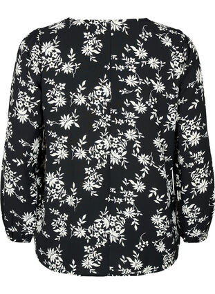 Zizzi Bluse med pufærmer, Black Flower AOP, Packshot image number 1