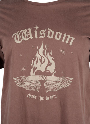 Zizzi T-shirt i økologisk bomuld med print, Brown Wash W. Wisdom, Packshot image number 2