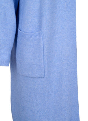 Zizzi Lang strikcardigan med lommer, Cornflower Blue Mel., Packshot image number 3