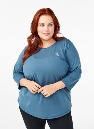 Zizzi Træningsbluse med 3/4 ærmer, Indian Teal, Model image number 0