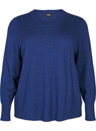 FLASH - Strikbluse med rund hals, Estate Blue Mel.