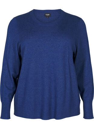 Zizzi FLASH - Strikbluse med rund hals, Estate Blue Mel., Packshot image number 0