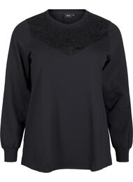 Sweatshirt med blondedetalje, Black