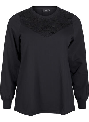 Zizzi Sweatshirt med blondedetalje, Black, Packshot image number 0