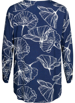 Zizzi Viskose skjorte med blomsterprint og lange ærmer, Navy B./Big Fl.AOP, Packshot image number 1