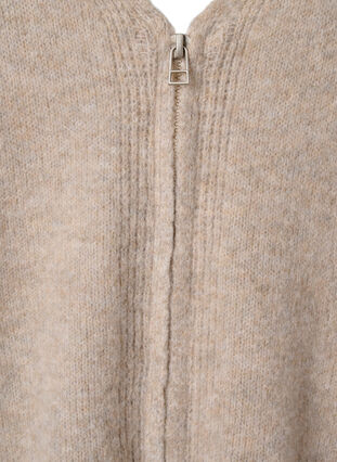 Zizzi Strikket cardigan med lynlås og lommer, Simply Taupe Mel., Packshot image number 3