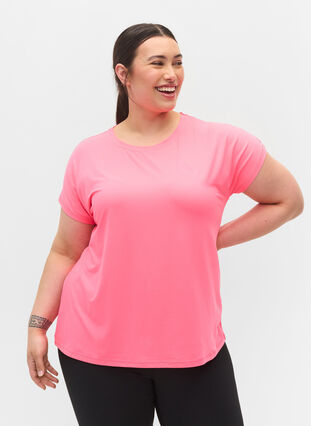 Zizzi Ensfarvet trænings t-shirt, Neon pink, Model image number 0