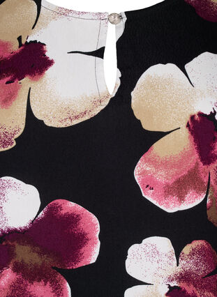 Zizzi Viskosebluse med print og smock, Black Pink FlowerAOP, Packshot image number 2