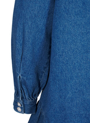 Zizzi Denimkjole med flæser og a-snit, Blue Denim, Packshot image number 4