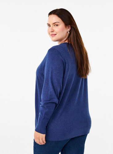 Zizzi FLASH - Strikbluse med rund hals, Estate Blue Mel., Model image number 1