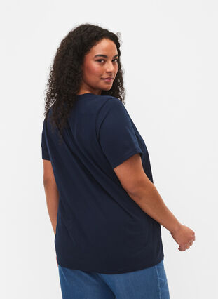 Kortærmet t-shirt med v-udskæring - Zizzi - Blå - Str. 42-60
