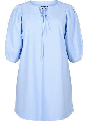 Zizzi Kjole med bindebånd og 3/4 ærmer, Blue Stripe, Packshot image number 0