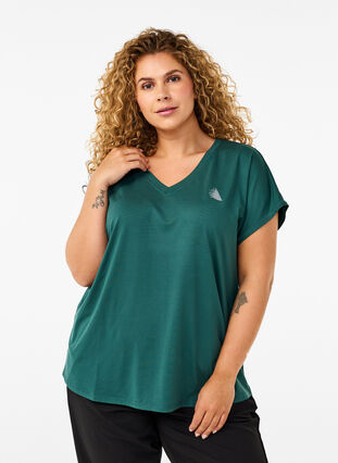 Zizzi Trænings t-shirt med v-hals, Bistro Green, Model image number 0