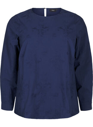 Zizzi Langærmet bluse med broderi, Naval Academy, Packshot image number 0