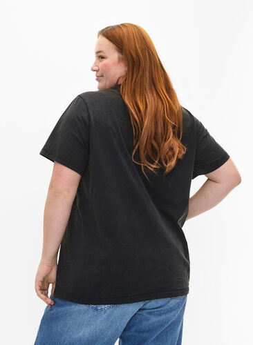 Zizzi T-shirt i økologisk bomuld med ørne motiv, Grey California, Model image number 1