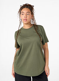 Basis t-shirt i bomuld med rund hals , Thyme, Model