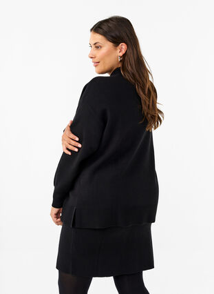 Zizzi Ensfarvet strikbluse, Black, Model image number 1