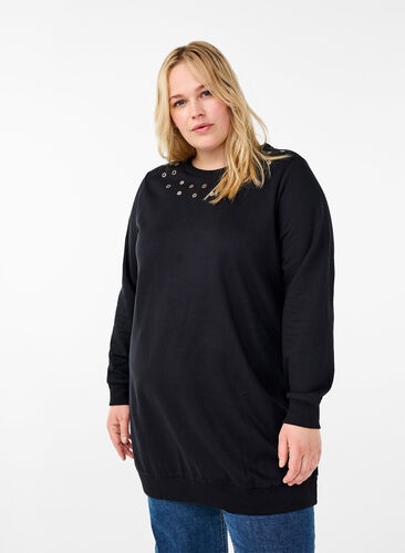 Zizzi Sweat tunika med metaldetaljer, Black, Model image number 0