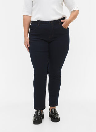 Zizzi Slim fit Emily jeans med normal talje, Unwashed, Model image number 2