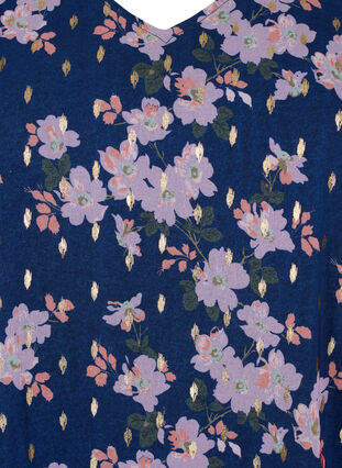 Zizzi Blomstret bluse med lange ærmer og v-hals, Blue Small Fl. AOP, Packshot image number 2